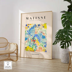 Matisse Art Prints - Abstract Vibrant Landscape Painterly Poster displayed in a stylish gallery setting with plants.