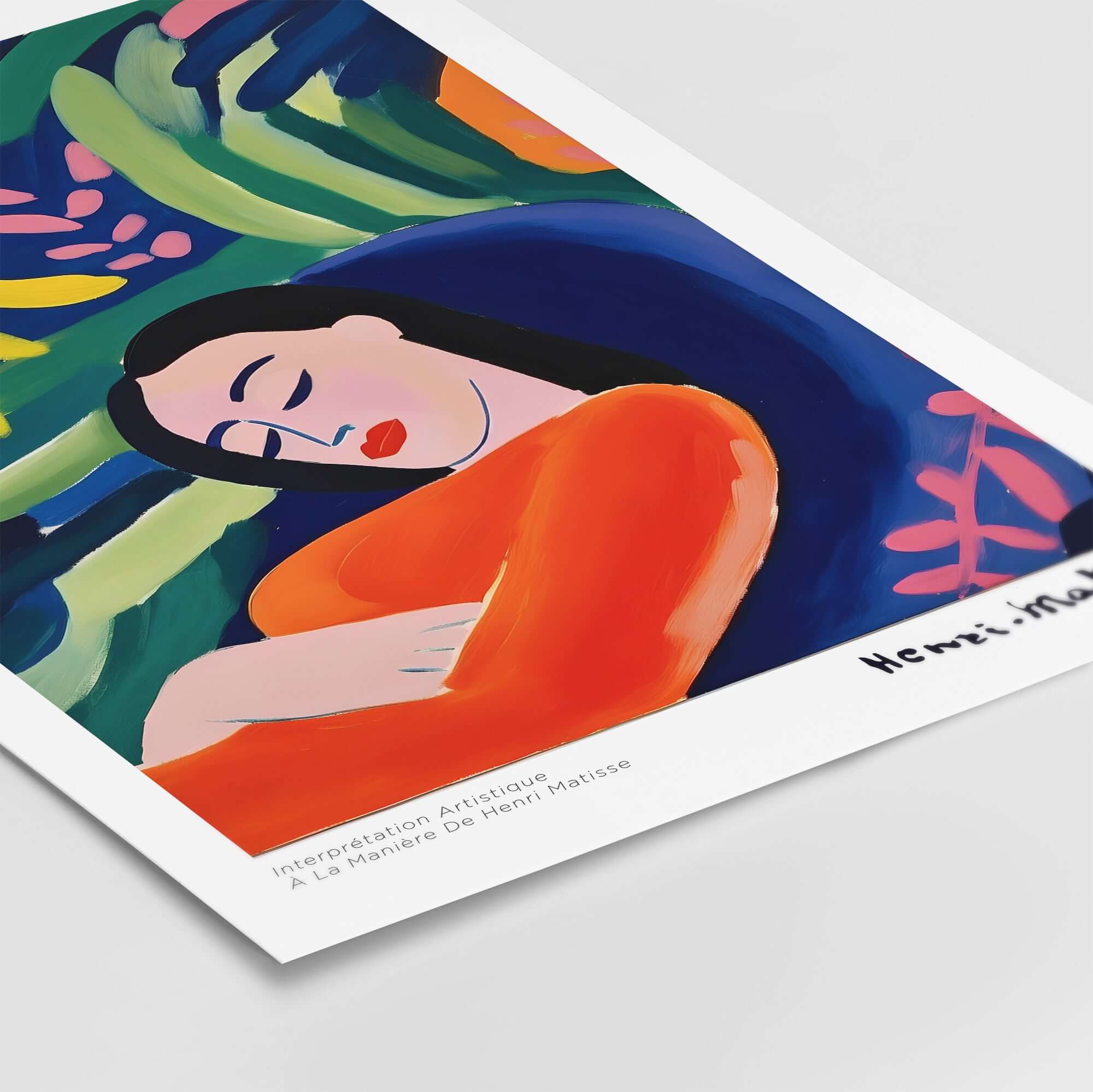 Matisse Art Prints - Abstract Woman in Foliage Poster showcasing a resting woman in vibrant colors surrounded by abstract foliage.
