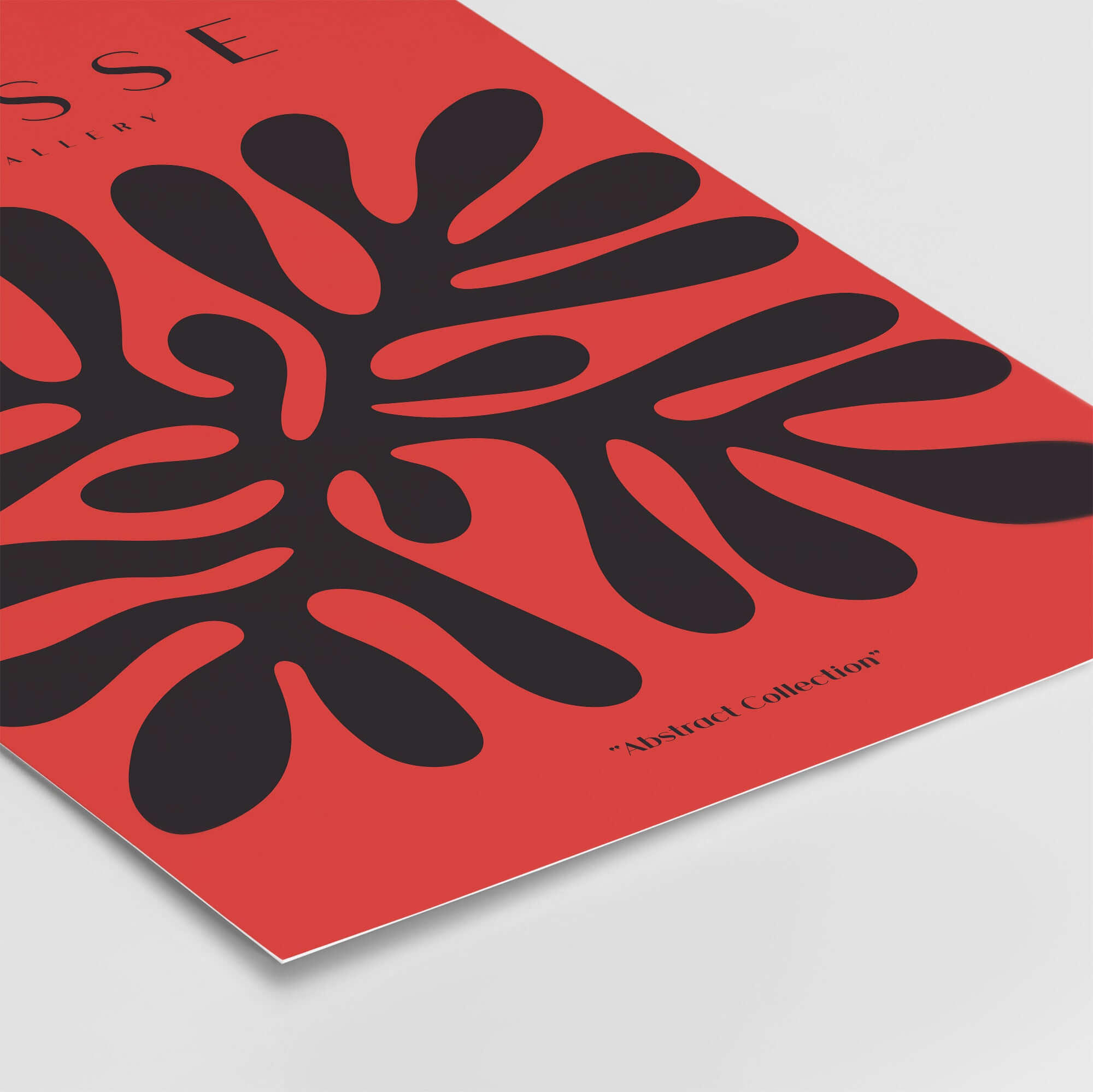 Matisse Art Prints -  Black Abstract Coral Shape Red Poster featuring black coral design on vibrant red background.