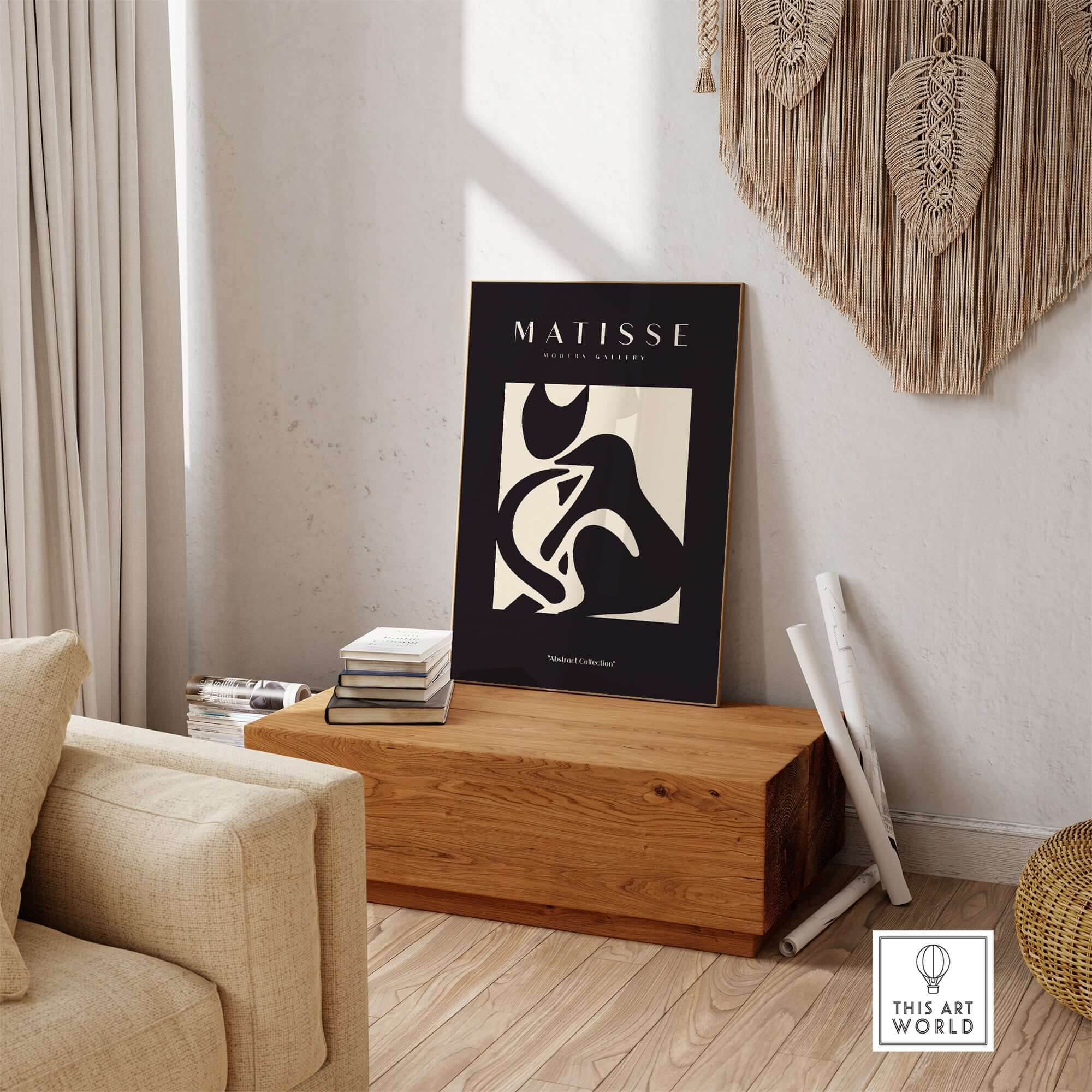 Matisse Art Prints - Black Beige Abstract Composition Poster displayed in a stylish interior setting.