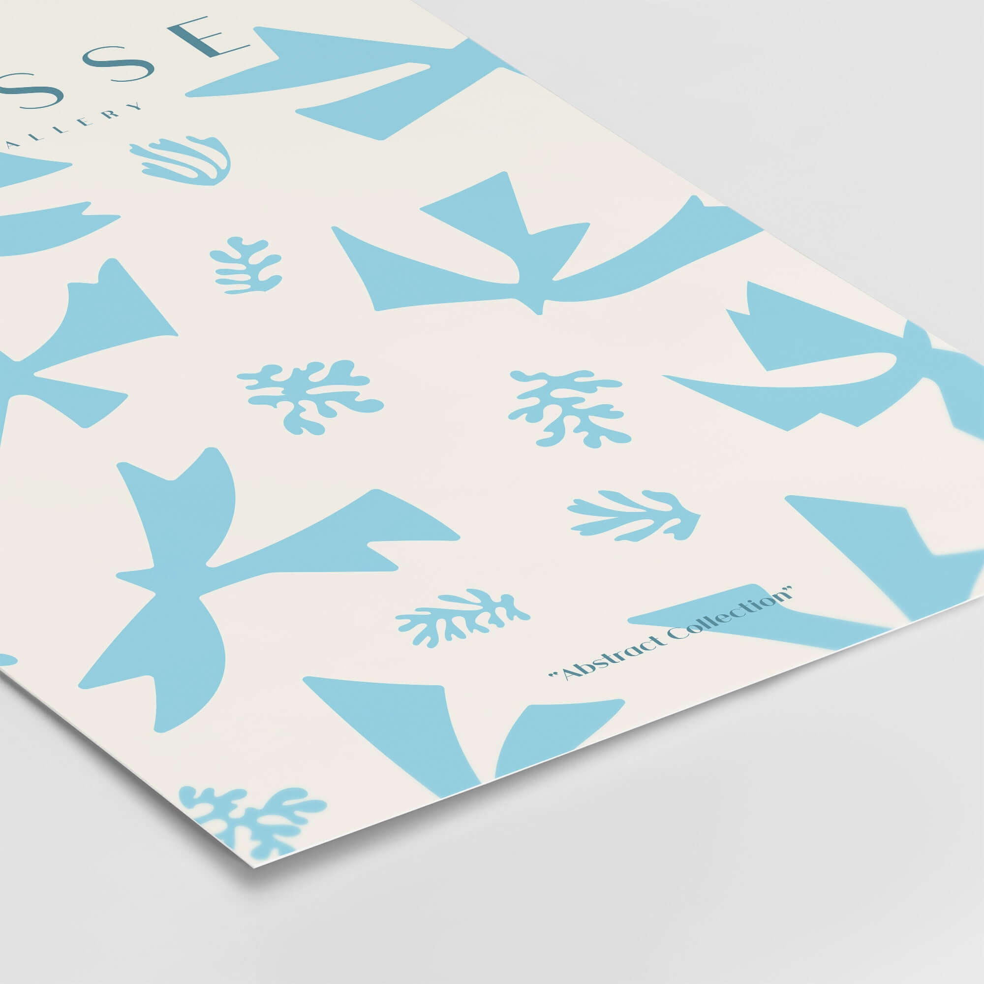 Matisse Art Prints -Blue Abstract Birds Botanical Pattern Poster featuring light blue abstract shapes and botanical motifs.
