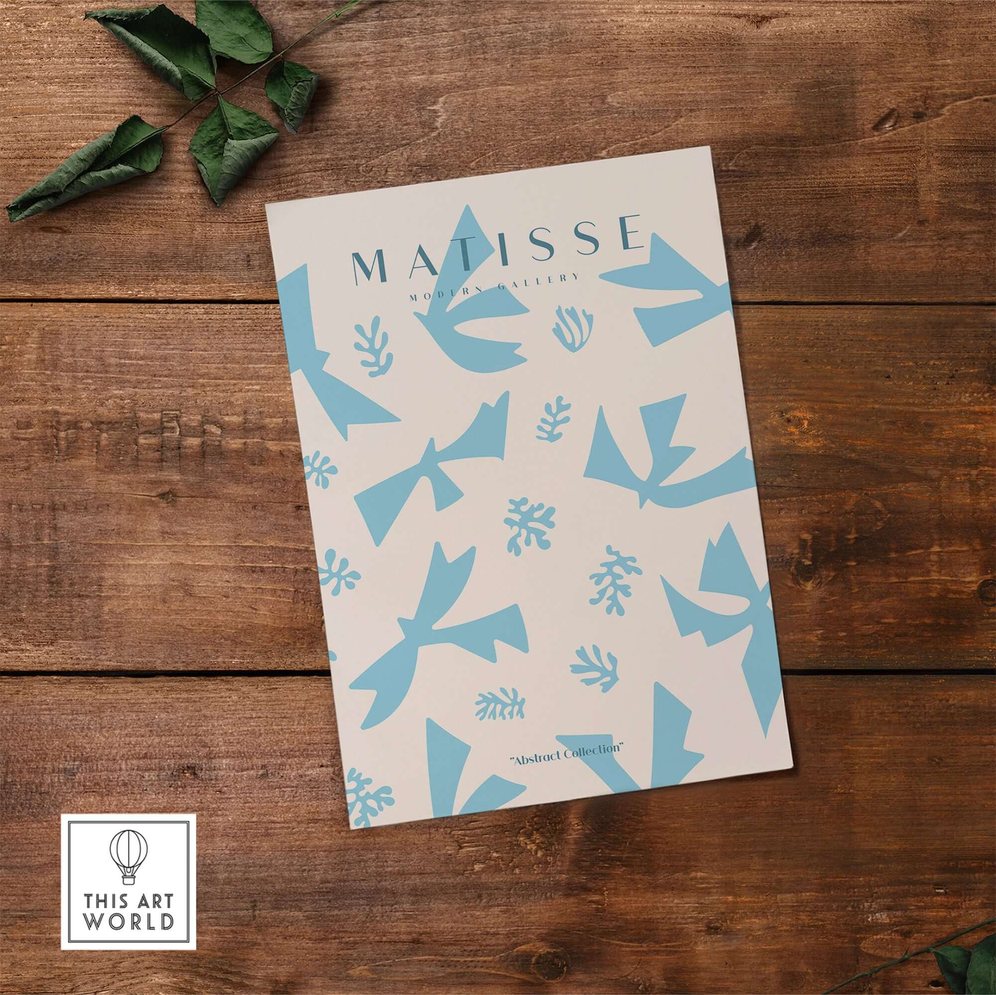 Matisse Art Prints -Blue Abstract Birds Botanical Pattern Poster featuring light blue abstract birds and botanical motifs.