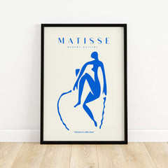 Matisse Art Prints -  Blue Nude Seated Figure Poster featuring a blue silhouette on a beige background.
