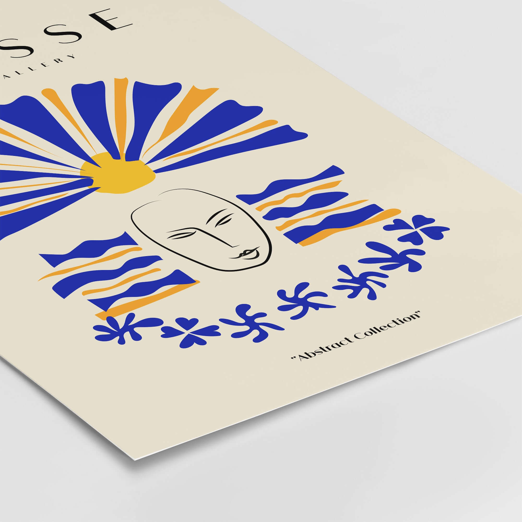 Matisse Art Prints -  Blue & Yellow Abstract Face featuring a minimalist face and vibrant colors in an intriguing design.