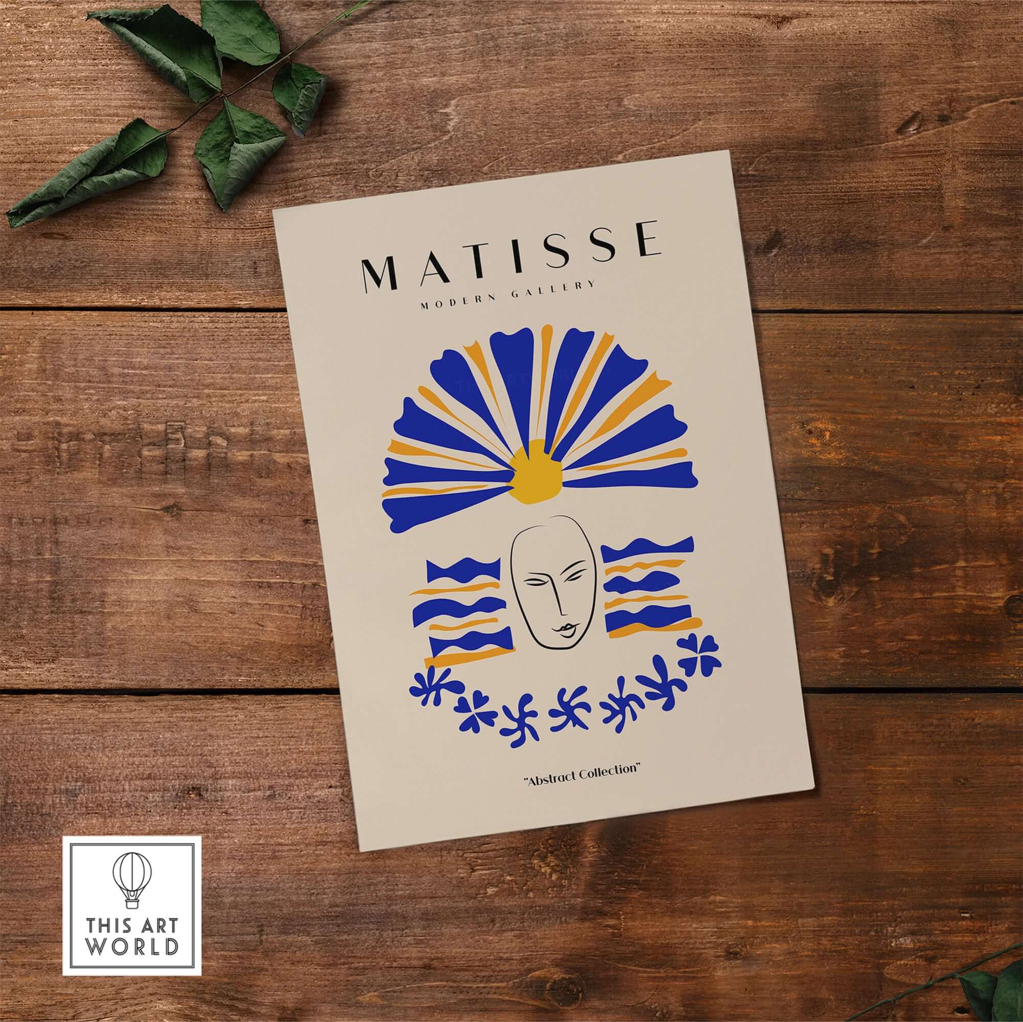 Matisse Art Prints -  Blue & Yellow Abstract Face featuring minimalist face design with blue and yellow headdress.