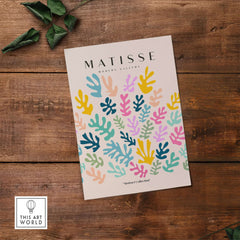 Matisse Art Prints - Colorful Abstract Botanical Scatter Poster featuring vibrant botanical shapes on a beige background