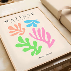 Matisse Art Prints - Colorful Abstract Cut Outs Wall Art featuring playful shapes in pink, blue, green, and orange.