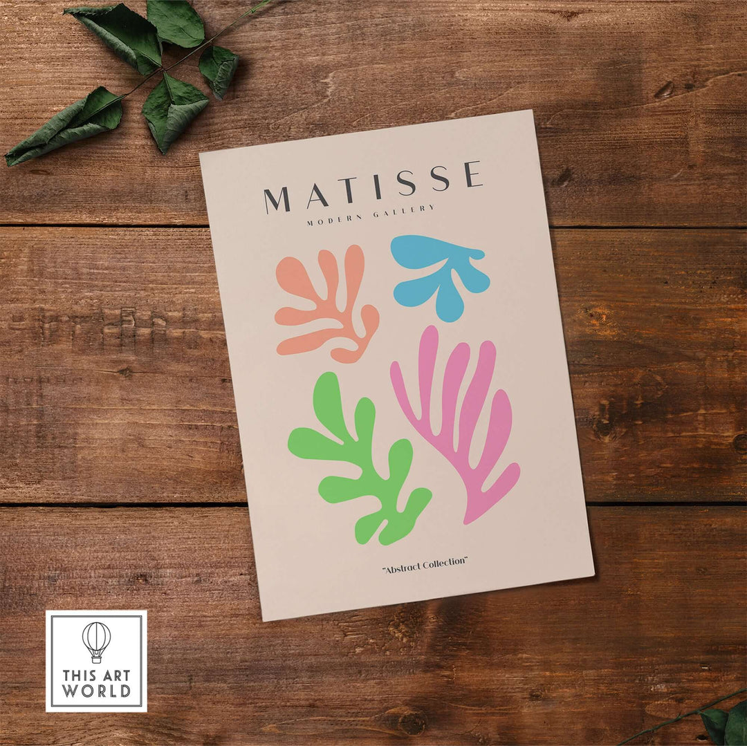 Matisse art print featuring colorful abstract shapes on a beige background, perfect for modern wall decor.