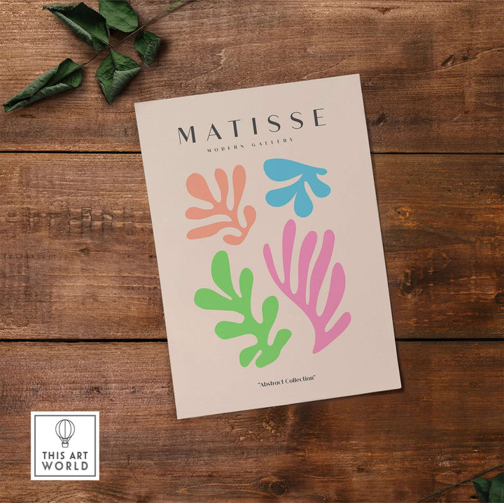 Matisse art print featuring colorful abstract shapes on a beige background, perfect for modern wall decor.