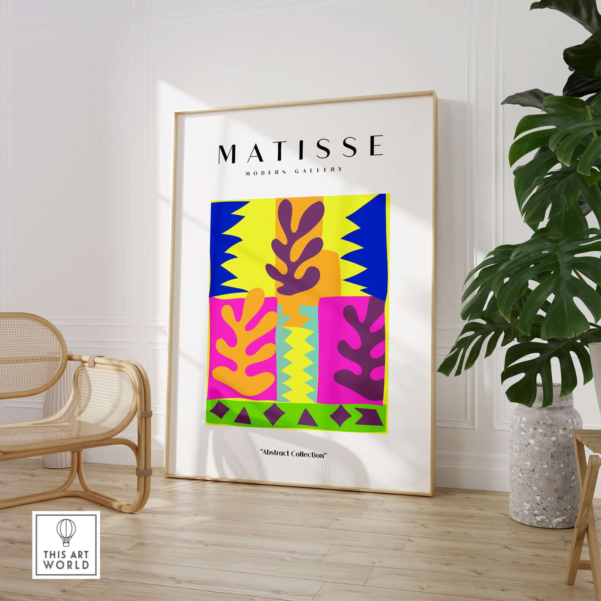 Matisse Art Prints - Colorful Abstract Leaves Blocks Wall Art featuring vibrant colors and geometric designs in a modern setting.