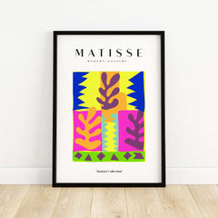 Matisse Art Prints - Colorful Abstract Leaves Blocks Wall Art framed in modern decor setting.