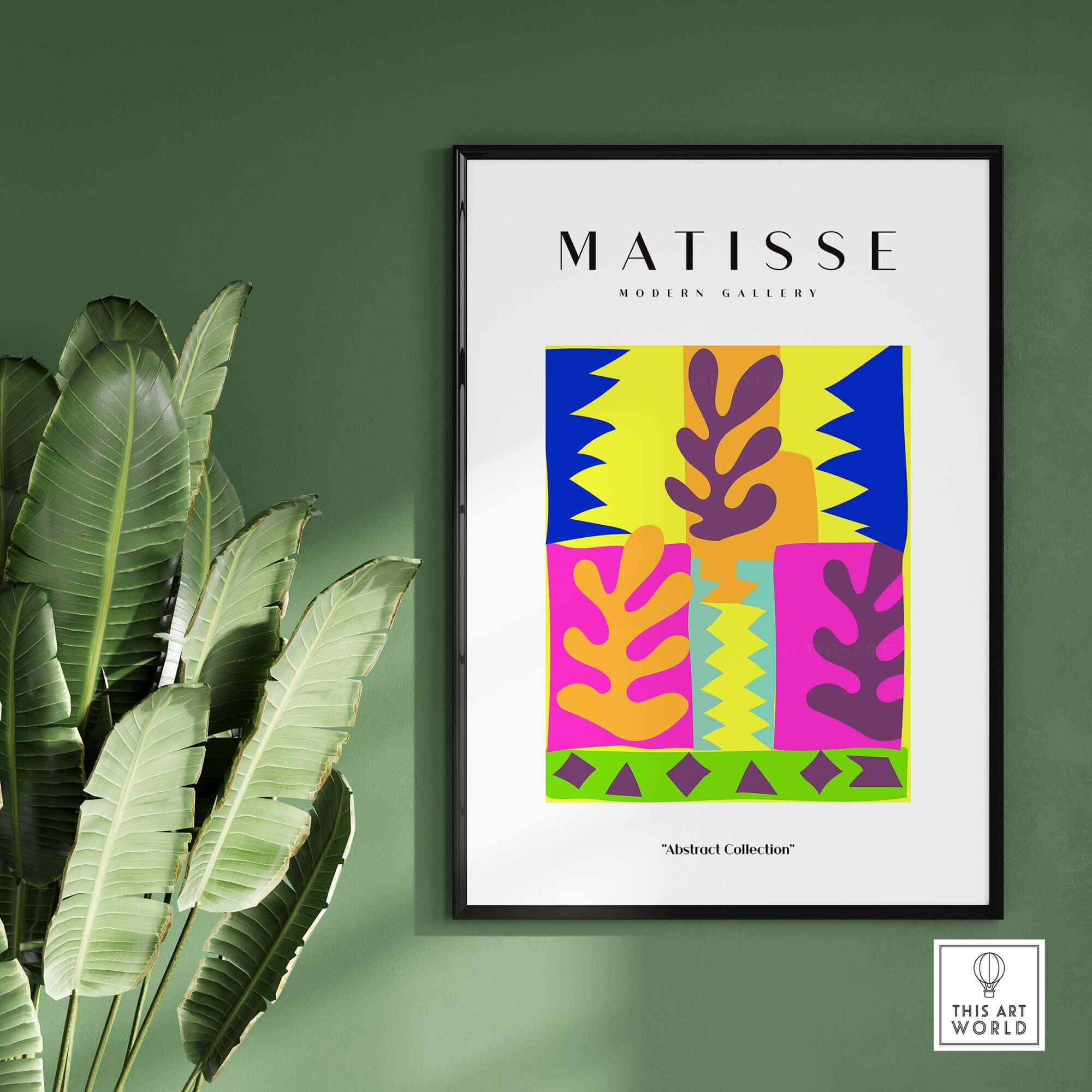 Matisse Art Prints - Colorful Abstract Leaves Blocks Wall Art featuring vibrant leaves and bold colors in a modern gallery setting.