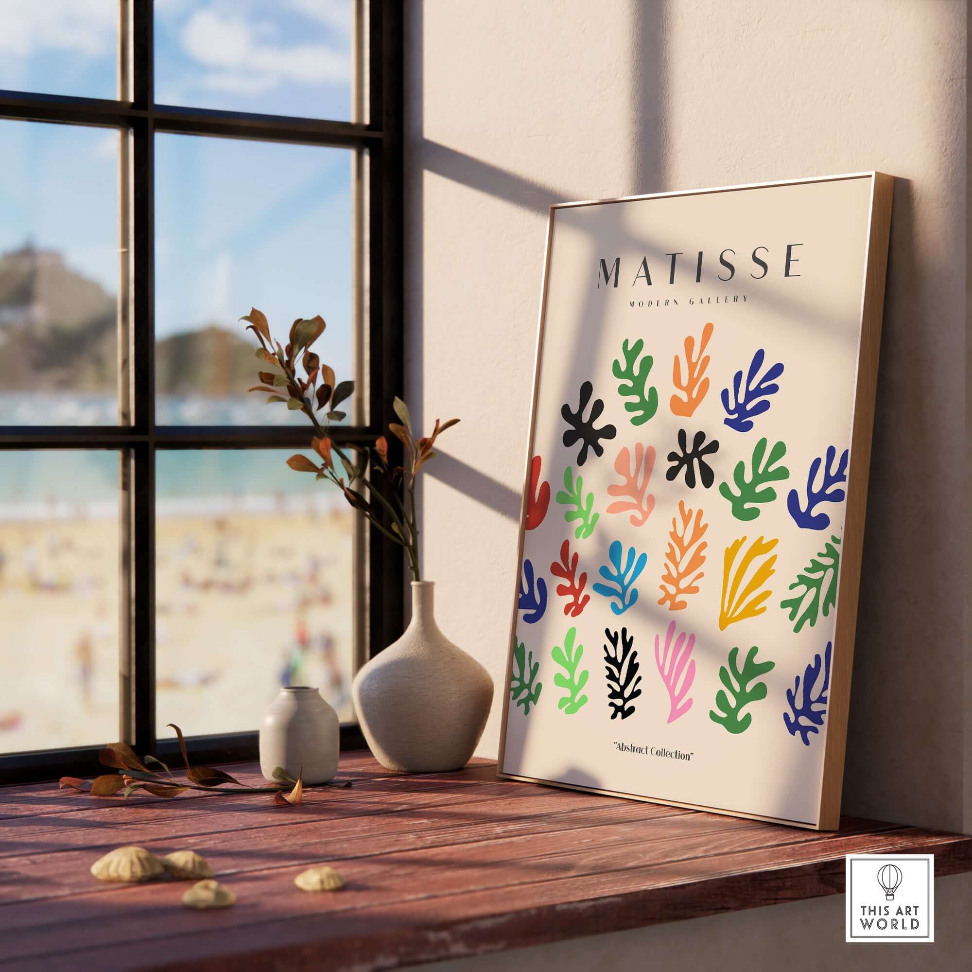 Matisse Art Prints - Colorful Abstract Shapes Scatter Print displayed in a sunny room by a window.