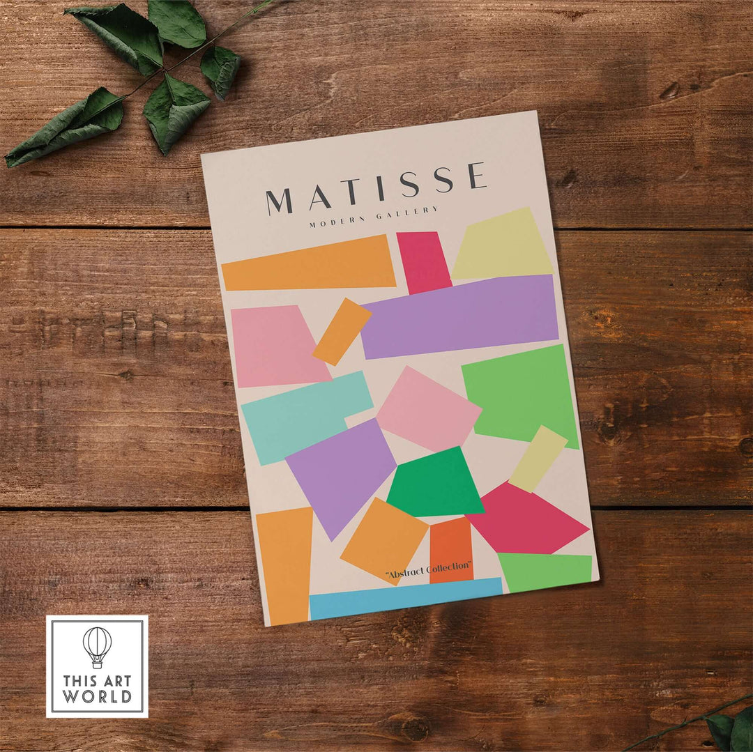 Matisse art print featuring colorful geometric shapes on a beige background, perfect for modern decor.