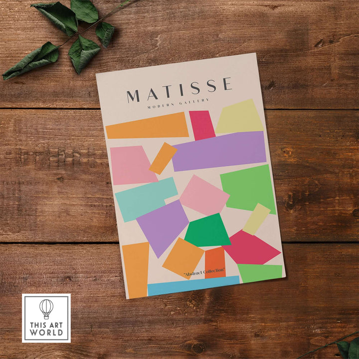 Matisse art print featuring colorful geometric shapes on a beige background, perfect for modern decor.