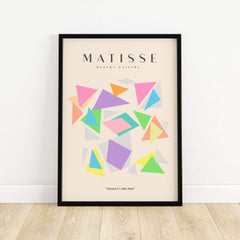Matisse Art Prints - Colorful Geometric Triangles Poster featuring vibrant triangles on beige background.