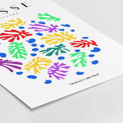 Matisse Art Prints - Colourful Scattered Abstract Leaves Dots Poster featuring vibrant leaves and dots on a white background.