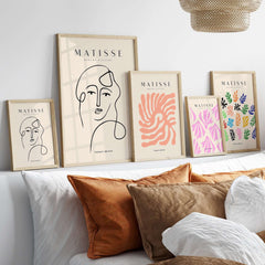 Matisse Art Prints - Continuous Line Abstract Face Poster framed artworks on a stylish wall display.