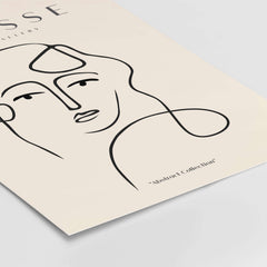 Matisse Art Prints - Continuous Line Abstract Face Poster featuring a minimalist face design on a beige background.