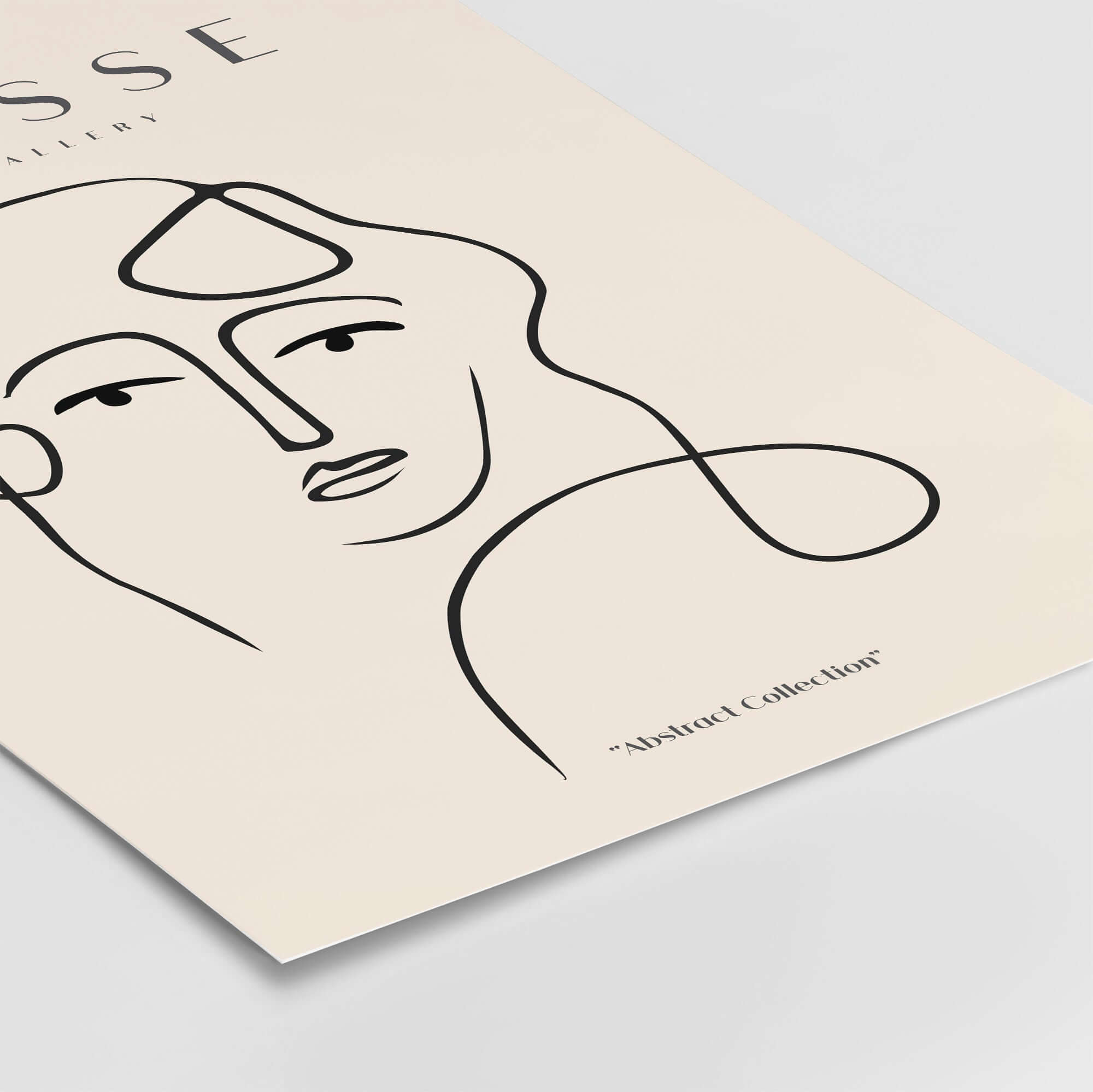 Matisse Art Prints - Continuous Line Abstract Face Poster featuring a minimalist face design on a beige background.