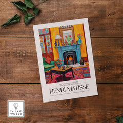 Matisse Art Prints - Cozy Fireplace Interior Poster featuring vibrant colors and a cozy room with a fireplace.