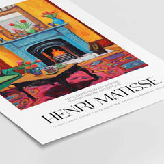 Matisse Art Prints - Cozy Fireplace Interior Poster, colorful Fauvist style art print featuring a cozy room with a fireplace.