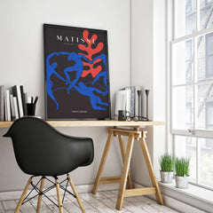 Matisse Art Prints -  Dance Blue Figures Poster displayed in a modern workspace with artistic decor.