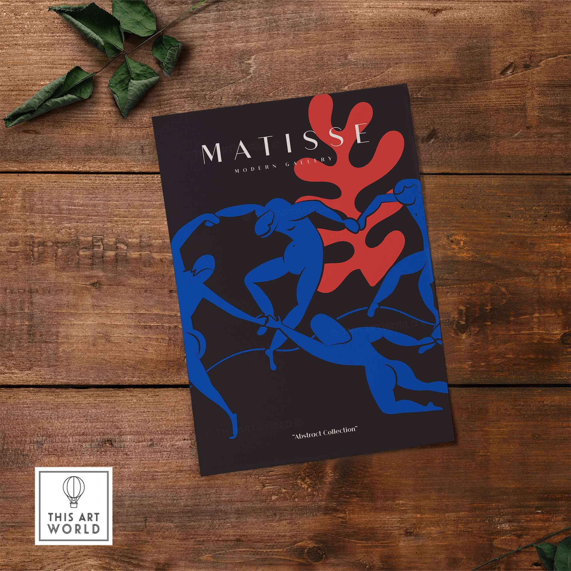 Matisse Art Prints - Dance Blue Figures Poster featuring vibrant blue figures and bold red coral on black.