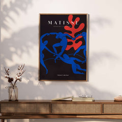 Matisse Art Prints -  Dance Blue Figures Poster showcasing vibrant blue figures and bold coral shape.