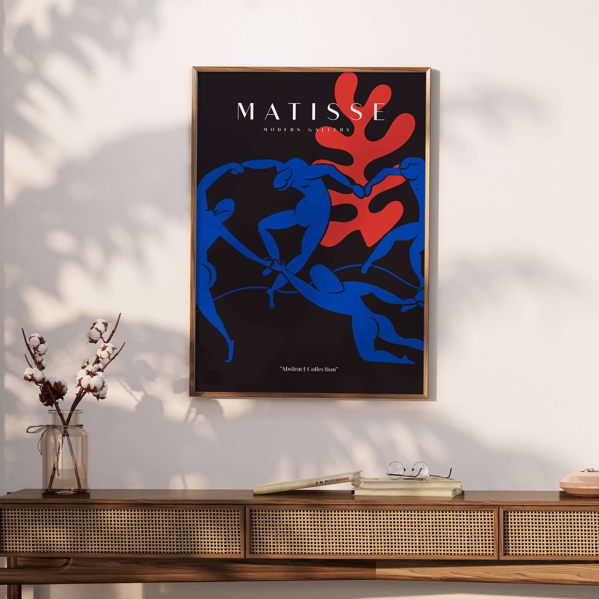 Matisse Art Prints -  Dance Blue Figures Poster showcasing vibrant blue figures and bold coral shape.