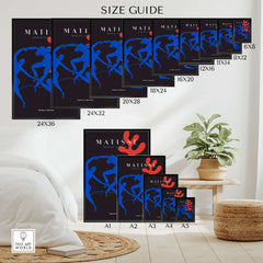 Matisse Art Prints -  Dance Blue Figures Poster size guide showcasing various dimensions for optimal display.