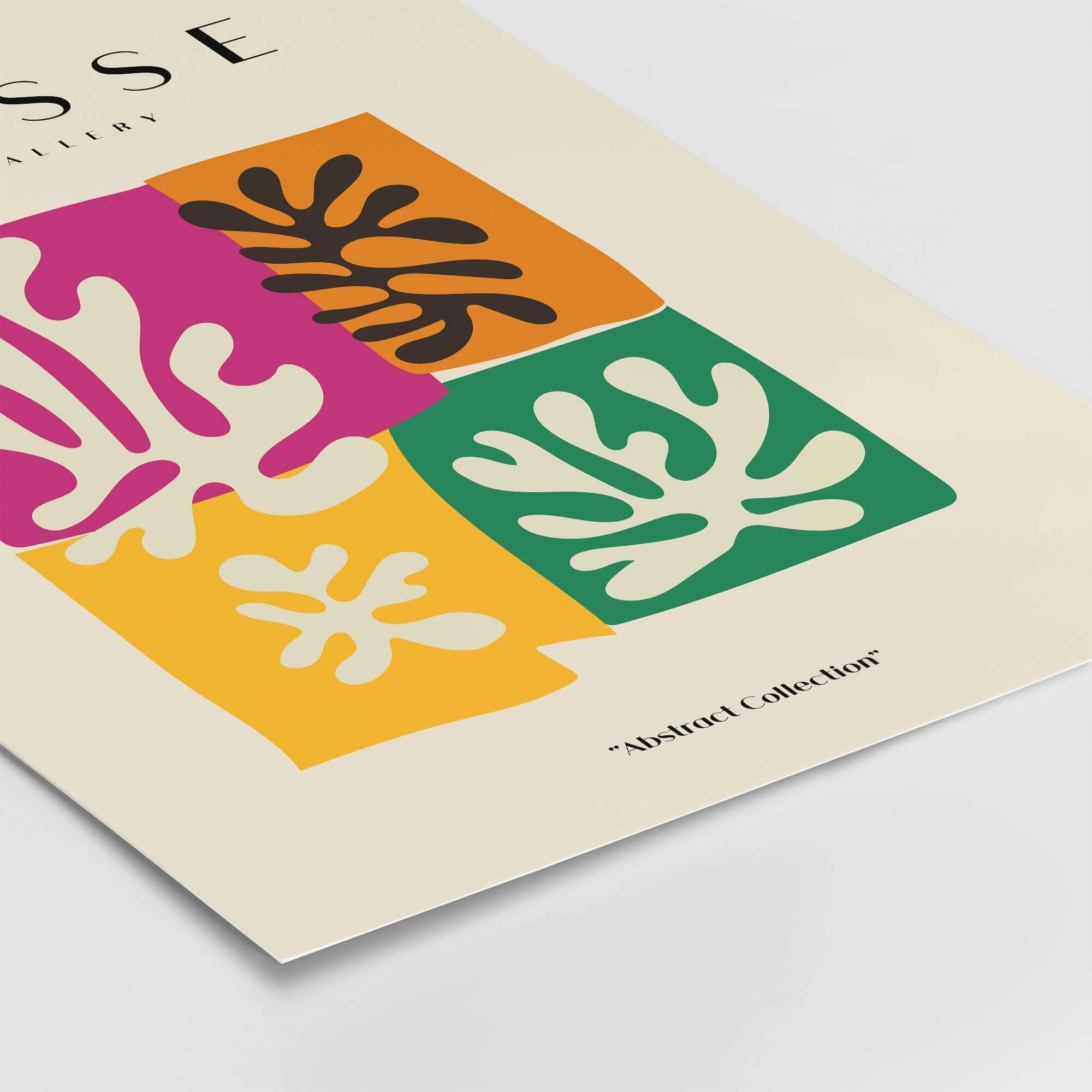 Matisse Art Prints - Four Block Abstract Leaves Poster featuring colorful abstract leaves on a beige background.