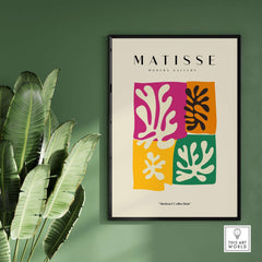 Matisse Art Prints - Four Block Abstract Leaves Poster showcasing colorful abstract leaf designs in a framed art print.