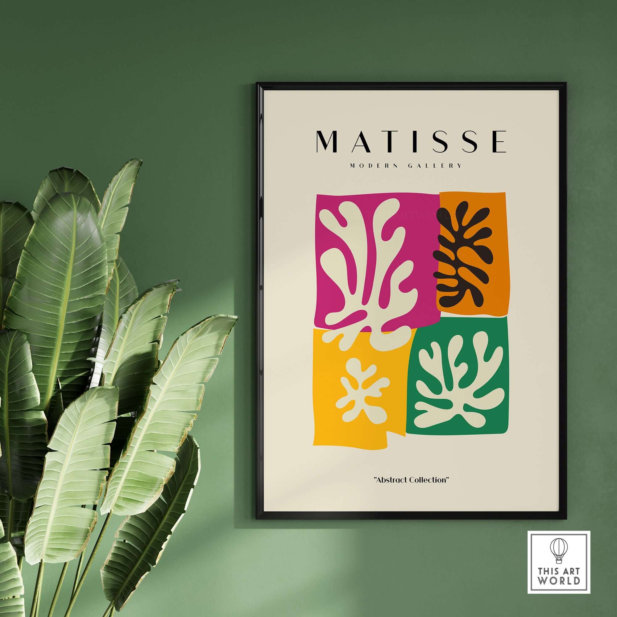 Matisse Art Prints - Four Block Abstract Leaves Poster showcasing colorful abstract leaf designs in a framed art print.