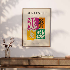 Matisse Art Prints -  Four Block Abstract Leaves Poster displayed in a modern decor setting with distinct leaf motifs.
