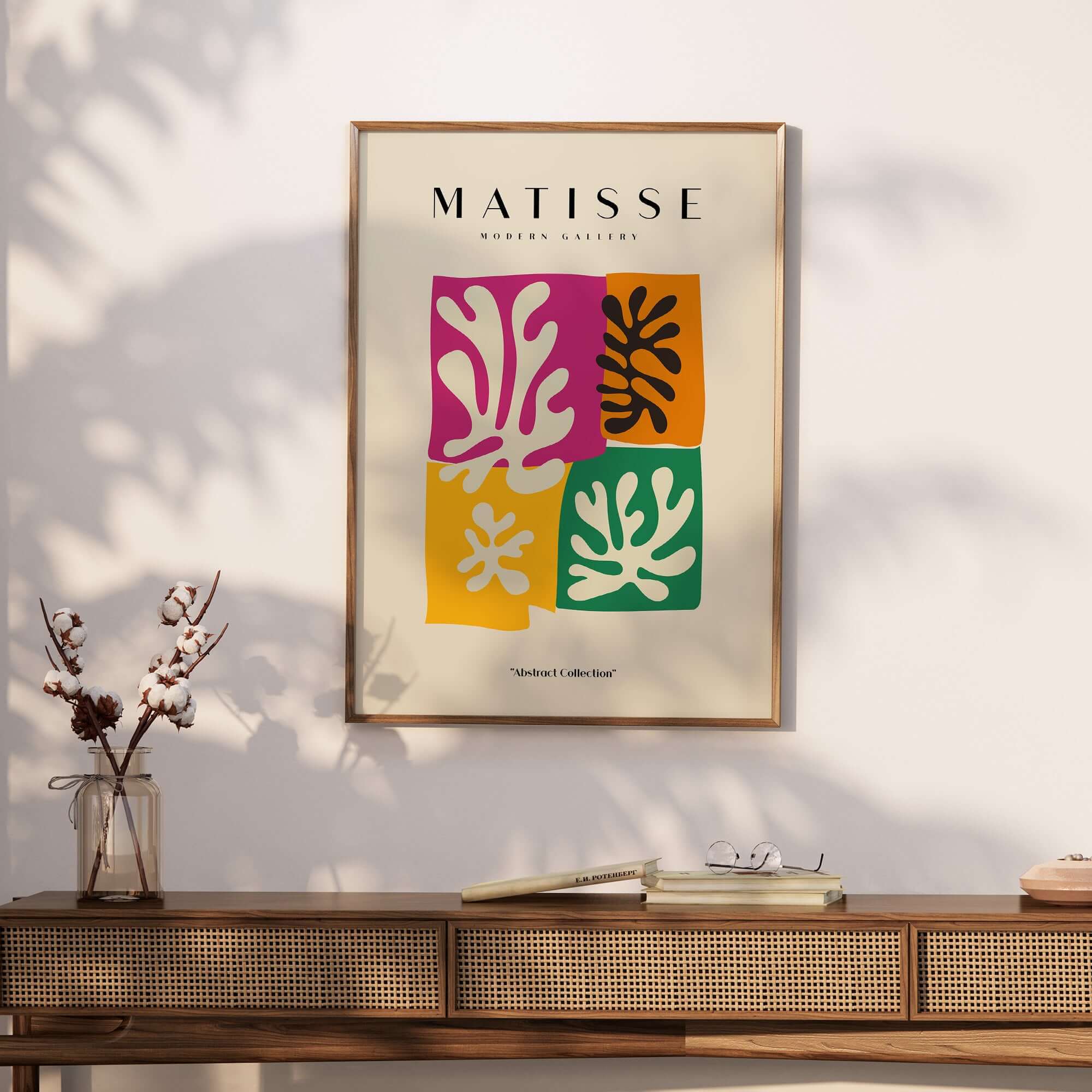 Matisse Art Prints -  Four Block Abstract Leaves Poster displayed in a modern decor setting with distinct leaf motifs.