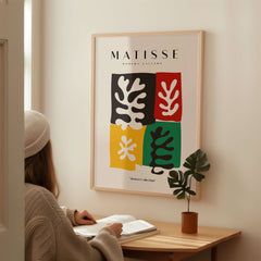 Matisse Art Prints - Four Blocks Abstract Leaves Color Poster showcased in a minimalist interior setting.