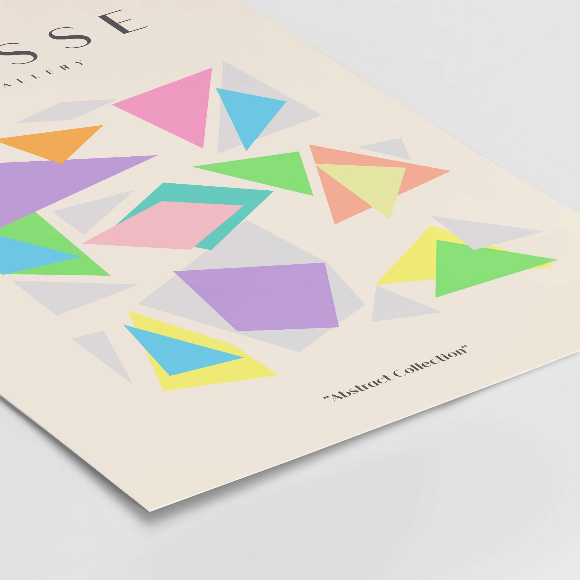 Matisse Art Prints - Colorful Geometric Triangles Poster featuring bright geometric shapes on a beige backdrop.