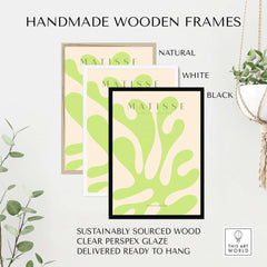 Matisse Art Prints - Lime Green Abstract Coral Shape Poster in handmade wooden frames