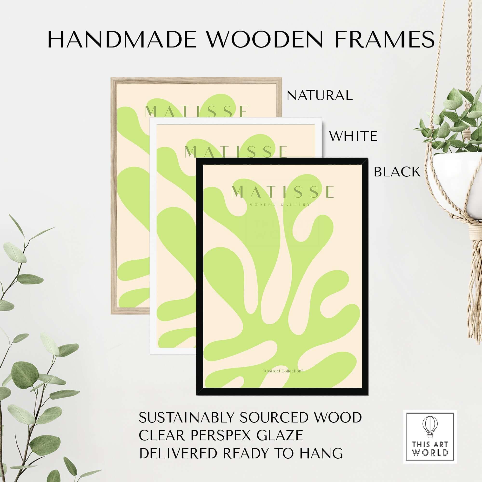 Matisse Art Prints - Lime Green Abstract Coral Shape Poster in handmade wooden frames