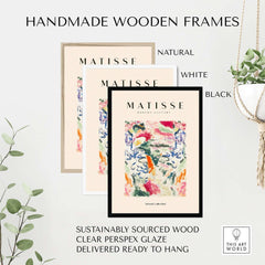 Matisse Art Prints - Abstract Expressive Swirls Colors Wall Art in handmade wooden frames, featuring natural, white, and black options.