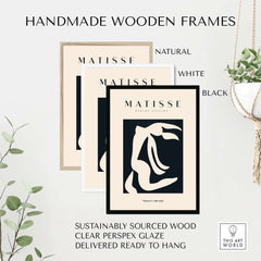 Matisse Art Prints - Abstract Organic Figure Cut Out Print framed in natural, white, and black handmade wooden frames