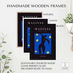 Matisse Art Prints - Icarus Black Figure with Stars Poster displayed in handmade wooden frames.