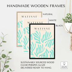 Matisse Art Prints - Mint Green Fan Pattern Poster Art displayed in handmade wooden frames in natural, white, and black options.