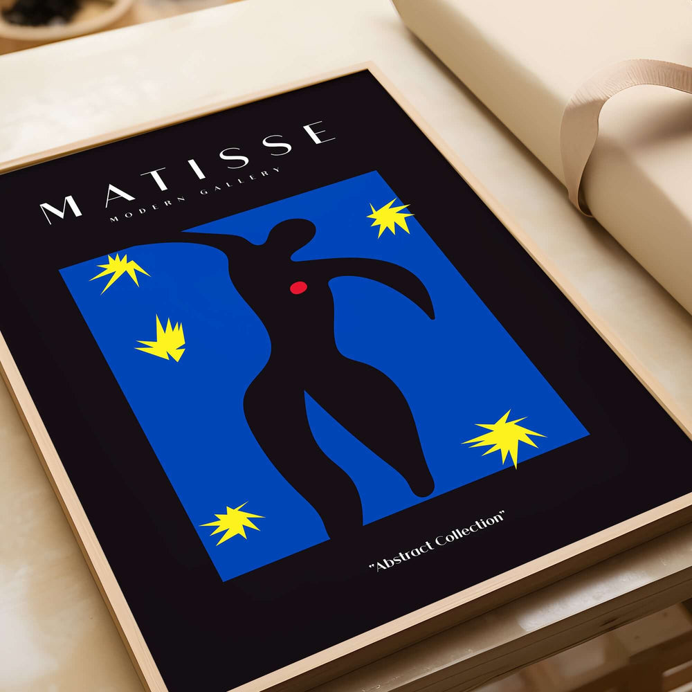 Matisse Art Prints - Icarus Black Figure with Stars Poster showcasing a black figure with stars on a blue background.