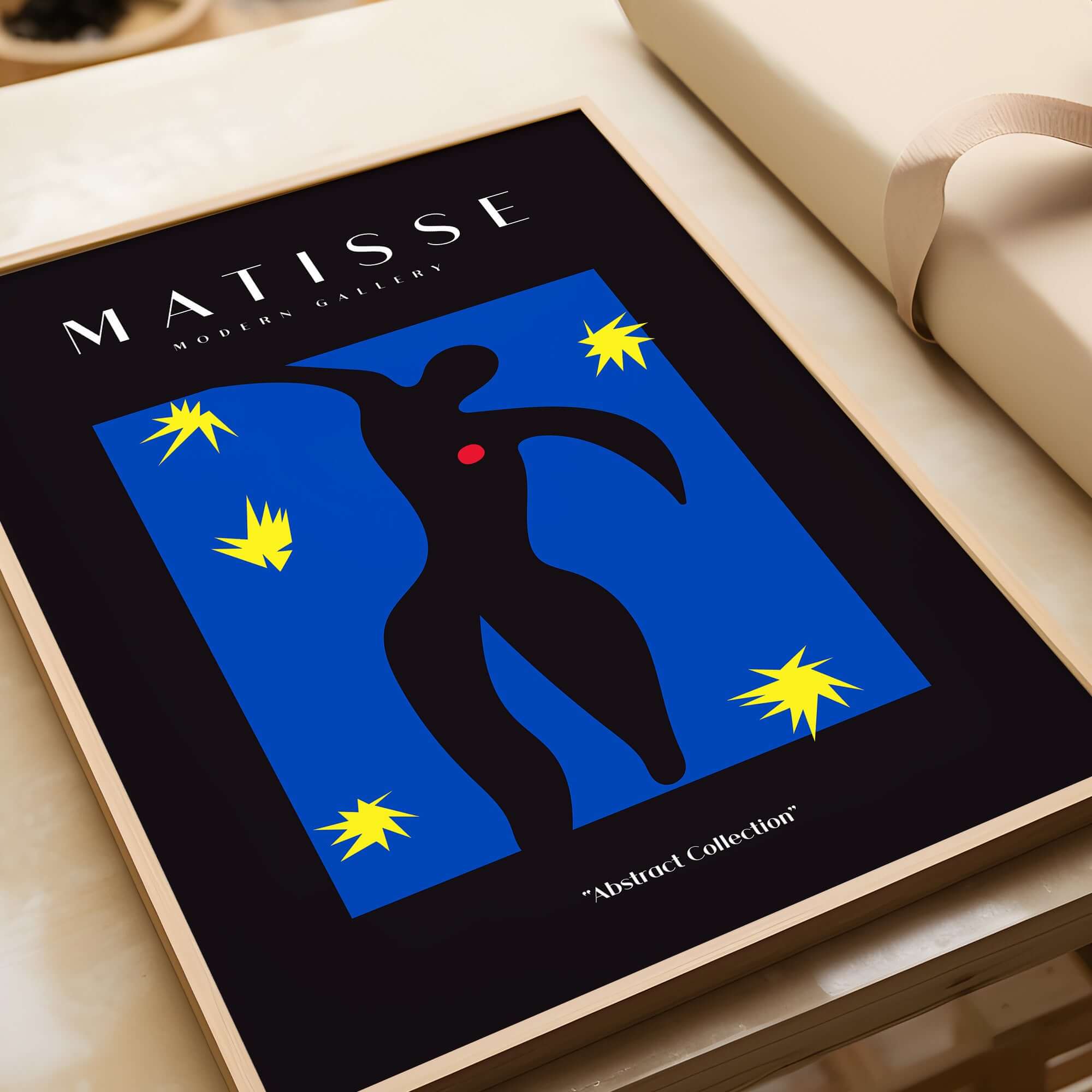 Matisse Art Prints - Icarus Black Figure with Stars Poster showcasing a black figure with stars on a blue background.