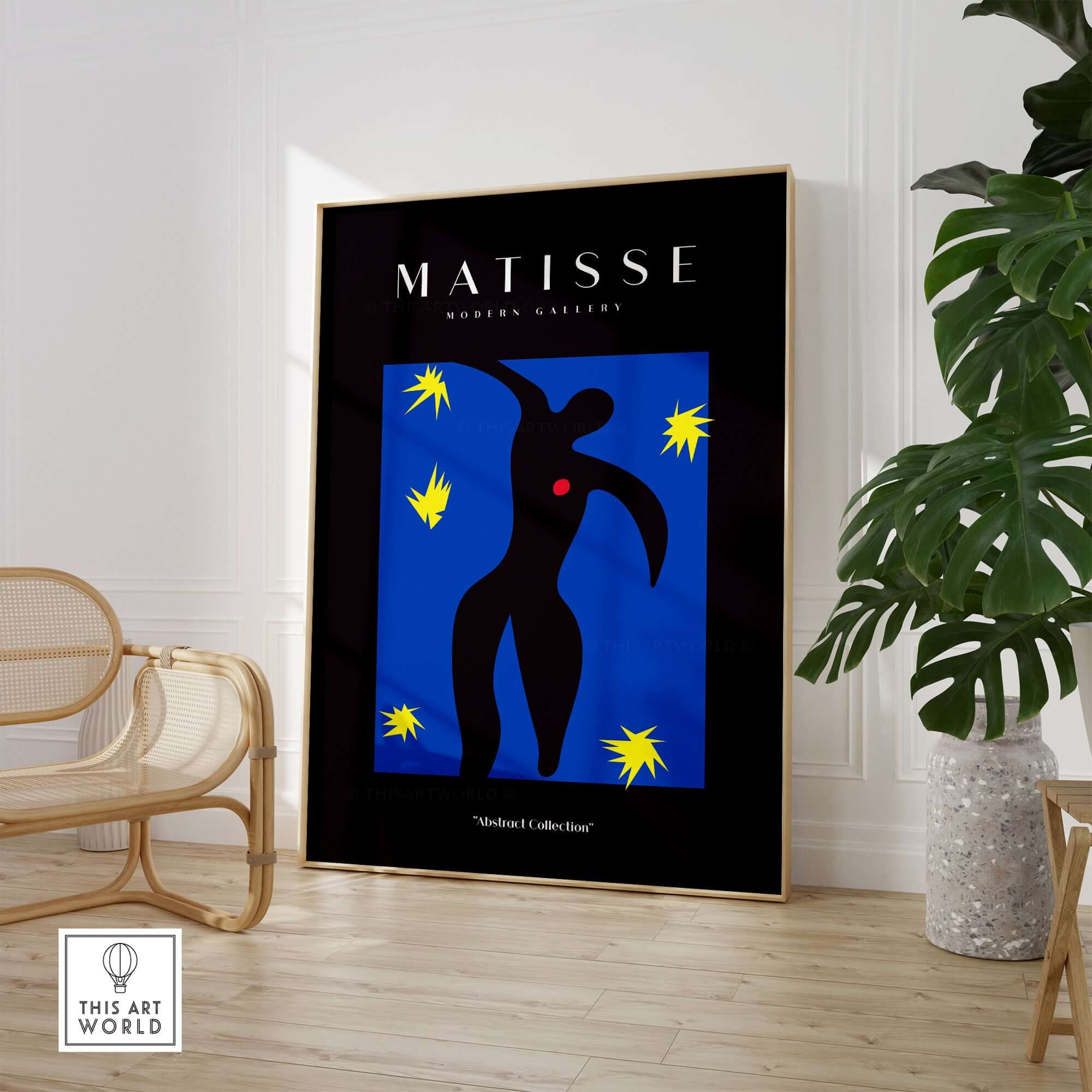 Matisse Art Prints - Icarus Black Figure with Stars Poster displayed in a modern living space.
