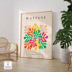 Matisse Art Prints - Interlocking Colorful Leaves Abstract Print featuring vibrant leaf-like forms in a modern setting.