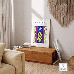 Matisse Art Prints - Jazz Abstract Star Hand Waves Poster displayed in a modern living room decor.