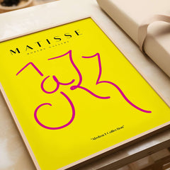 Matisse Art Prints - Jazz Pink Lettering Yellow Poster Art featuring abstract lettering on a vibrant yellow background.